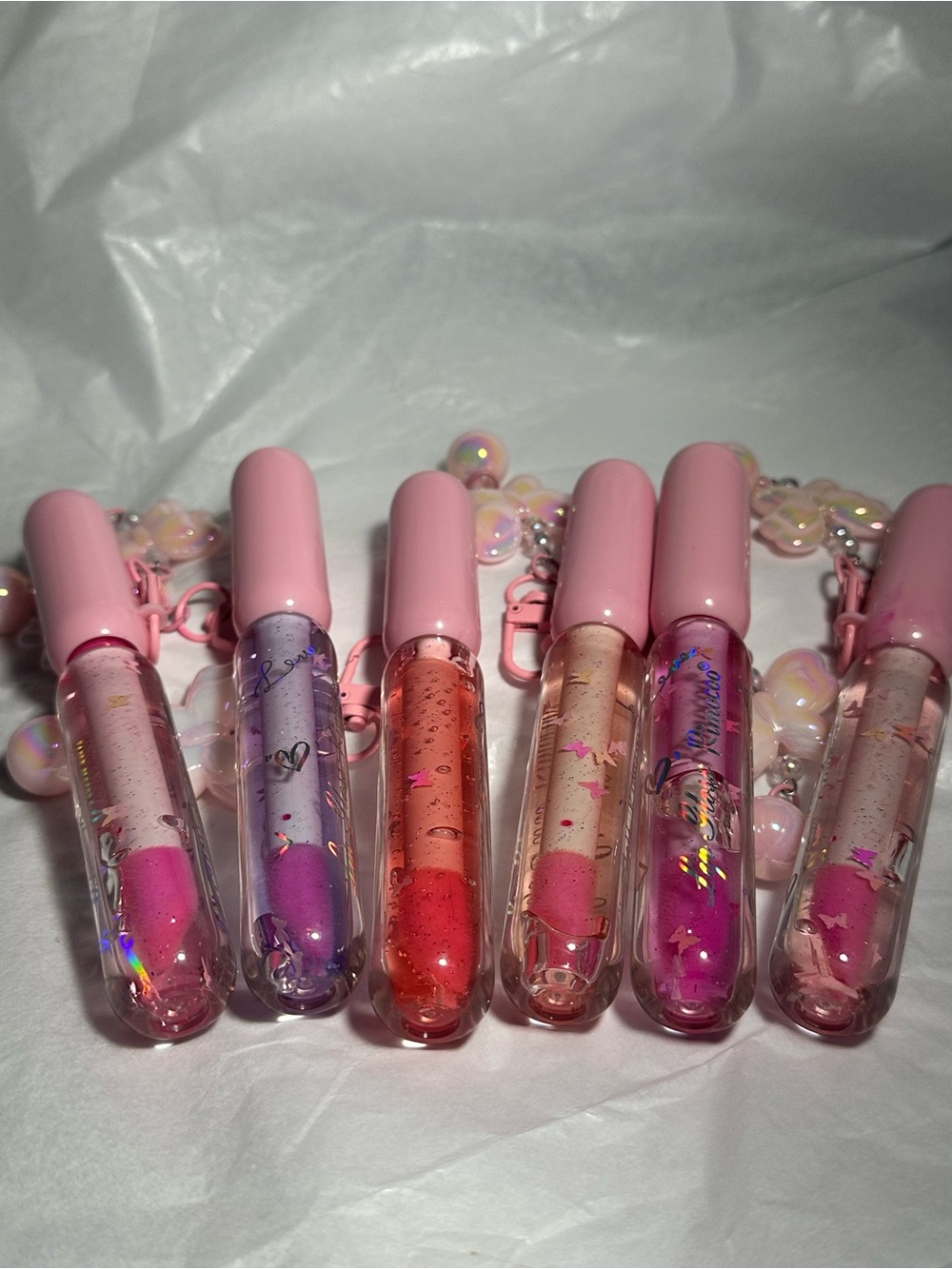 Pink Glossy Lip Gloss Keychain - Iridescent Charm